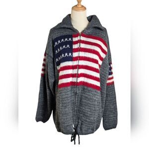 Ruminahui Gray Wool Red White and Blue American Flag Wool Zip Cardigan